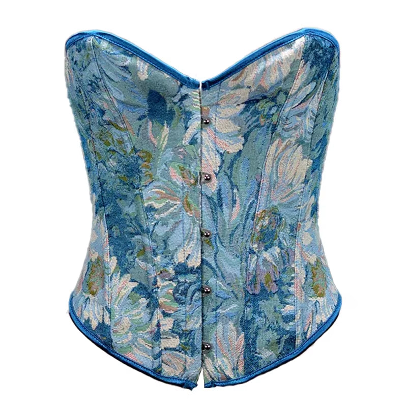 Short Tube Top Women'S Corset Monet Oil Painting Style Hot Girl Bone Overbust Corset Tummy Control Push up Breast Shaper