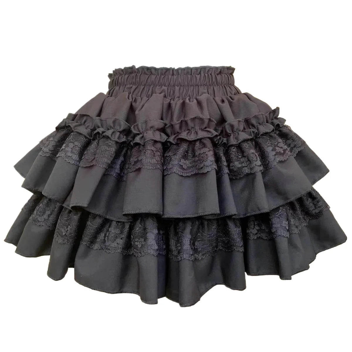 Women Mini Skirt Black Skort Tiered Ruffled Lace Trim Mini Skirt with Built-In Shorts Shoujo Girl Coquette Balletcore Summer