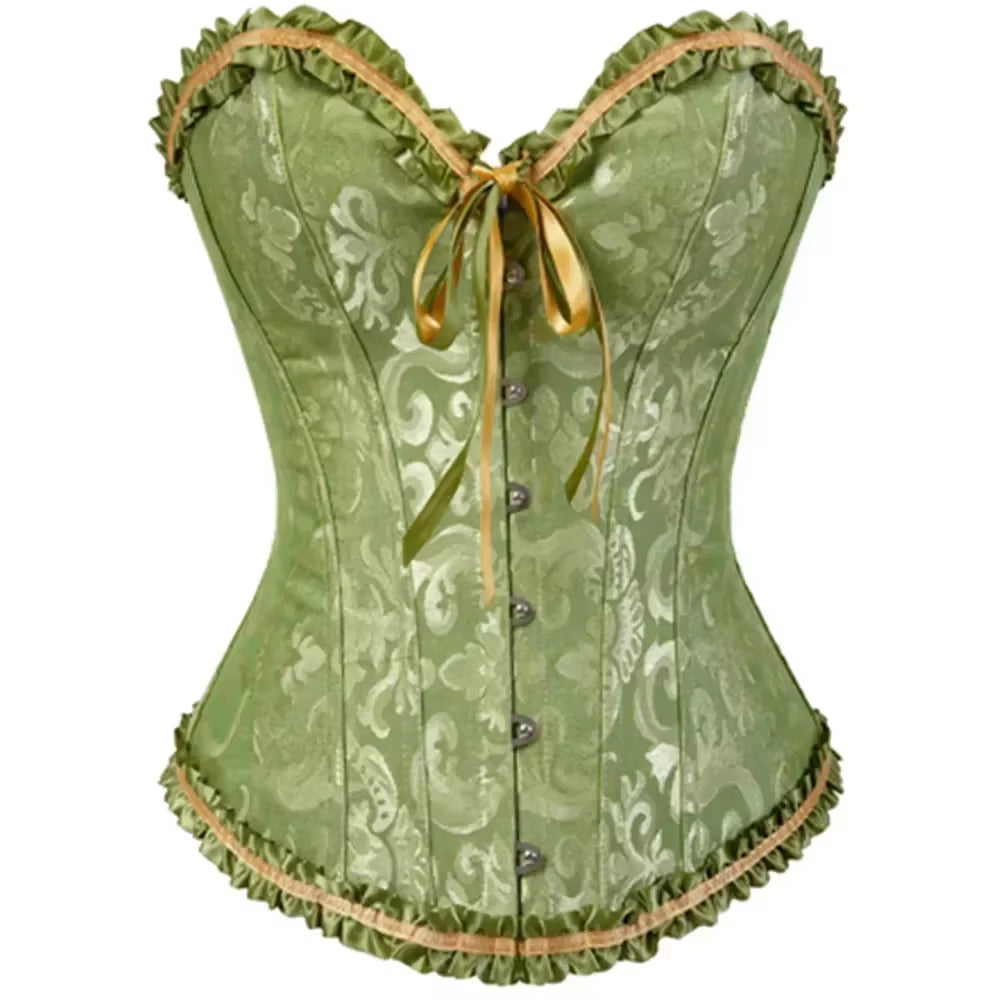 Women Overbust Corset Korset Basques Floral Lace Top Bustier Jacquard Lingerie Corselet