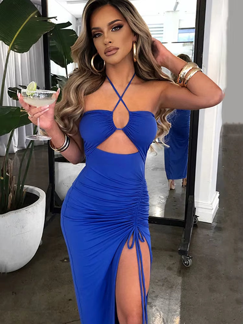Sleeveless Sexy Female Midi Backless Dresses Slim Night Club Party Women'S Dress Bodycon Vestidos Elegantes Para Mujer