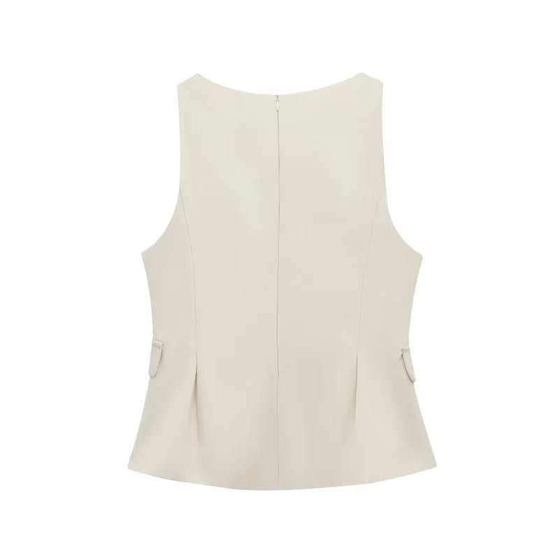 Women'S Spring Elegant Vest Tops 2025 Summer Y2K Tank Tops Ladies Fashion Casual Sleeveless Office Beige Tops for Female