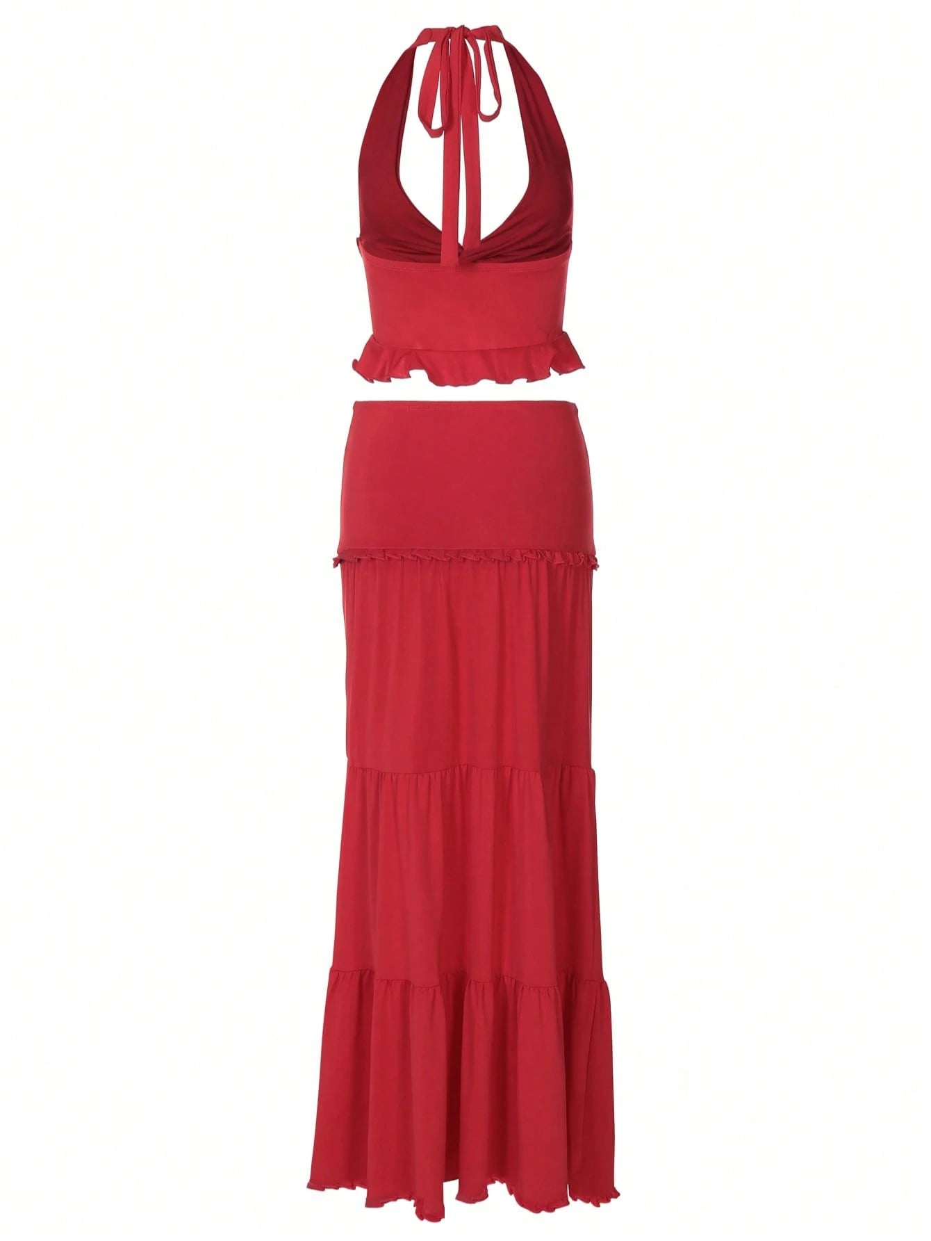 Women Casual Ruched Ruffled Slim Halter Crop Top&Skirt Spring Summer Party Vacation Night Out 2 Pieces Sets