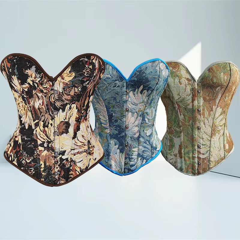 Short Tube Top Women'S Corset Monet Oil Painting Style Hot Girl Bone Overbust Corset Tummy Control Push up Breast Shaper