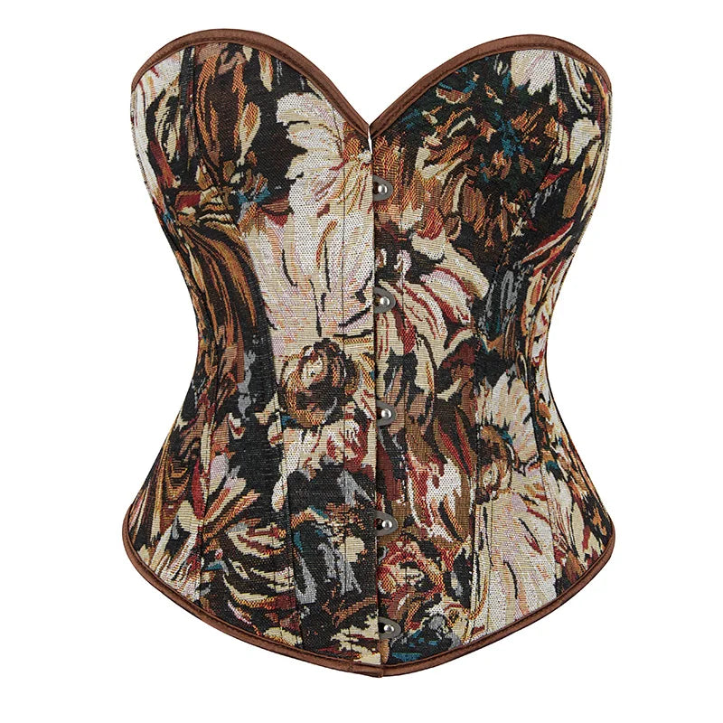 Short Tube Top Women'S Corset Monet Oil Painting Style Hot Girl Bone Overbust Corset Tummy Control Push up Breast Shaper