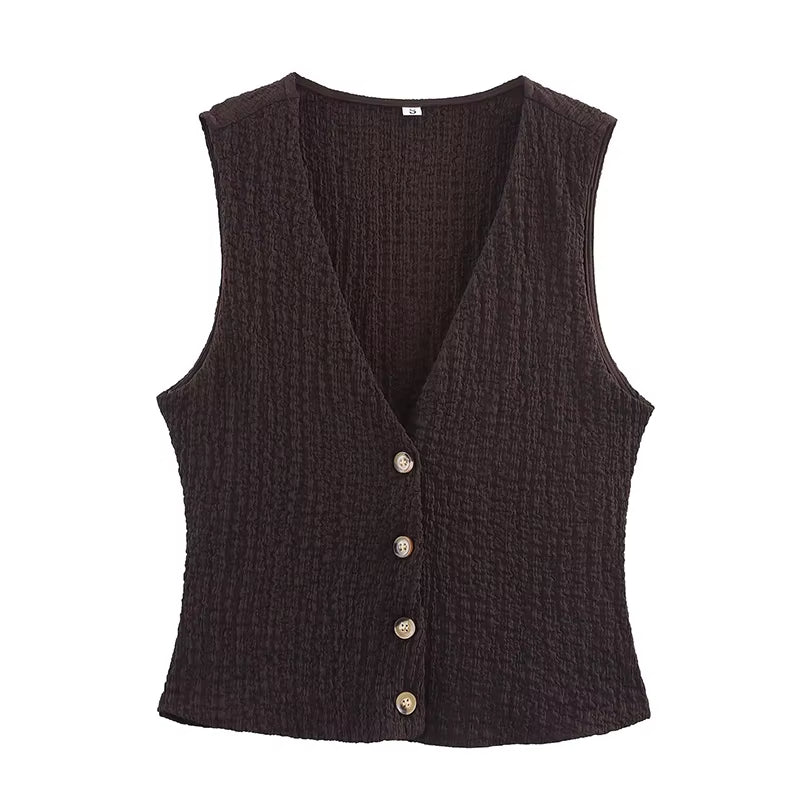 Women Fashion 2 Piece Set Solid Single Breasted Tank Tops & Vintage High Elastic Waist Pants Female Chic Pants Suit