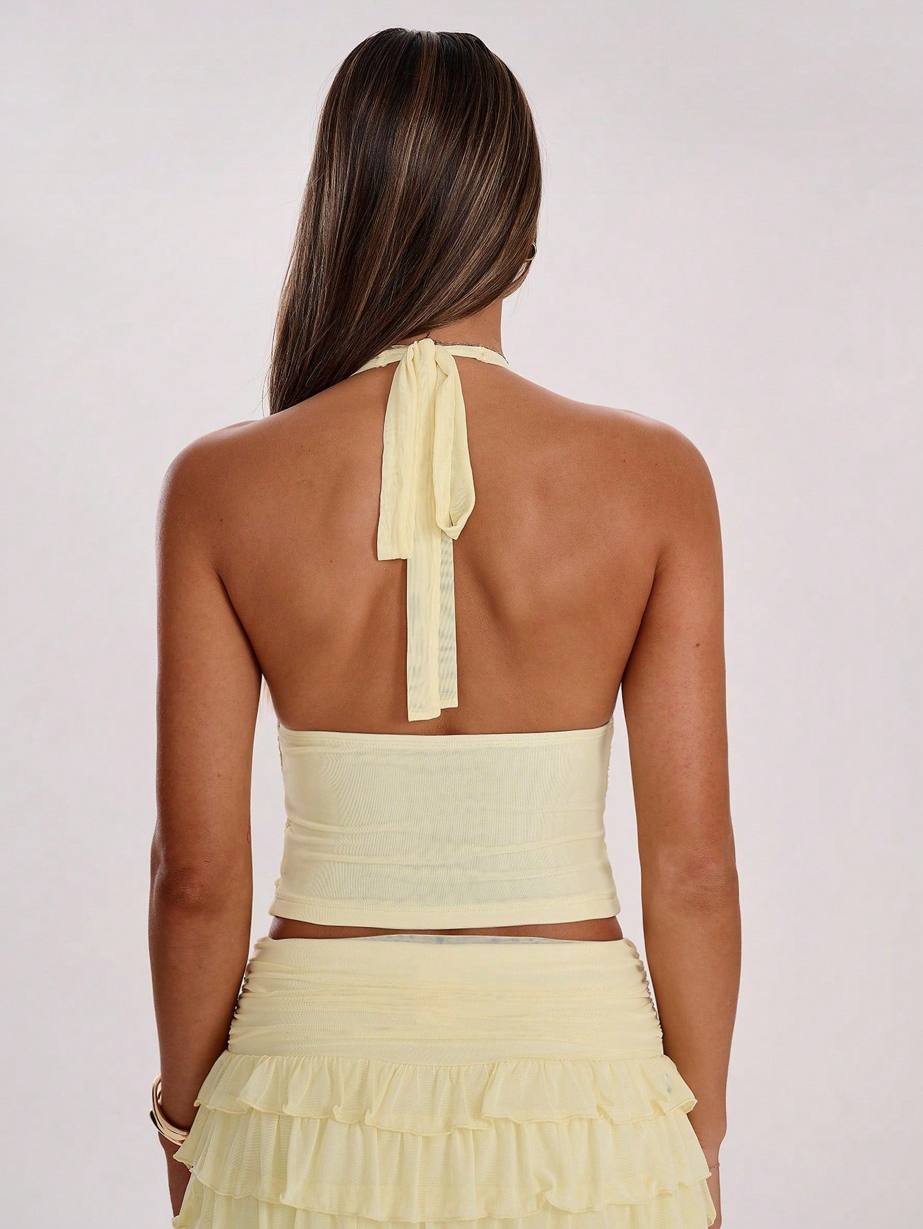 BAE Women'S Solid Color V-Neck Halter Crop Fitted Camisole Summer