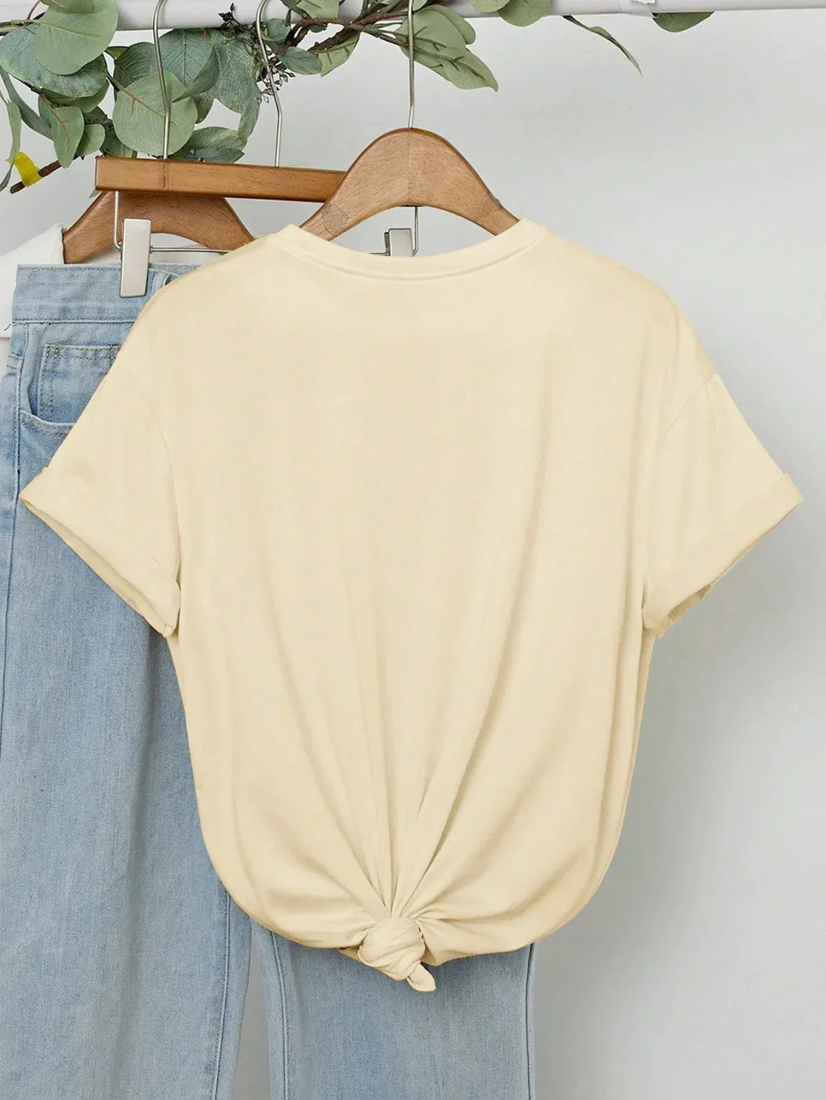 Summer American Retro Marine Animal Conch Bow Pattern Women'S round Neck Street Clothing Half-Sleeved Top Aesthetic Clothes
