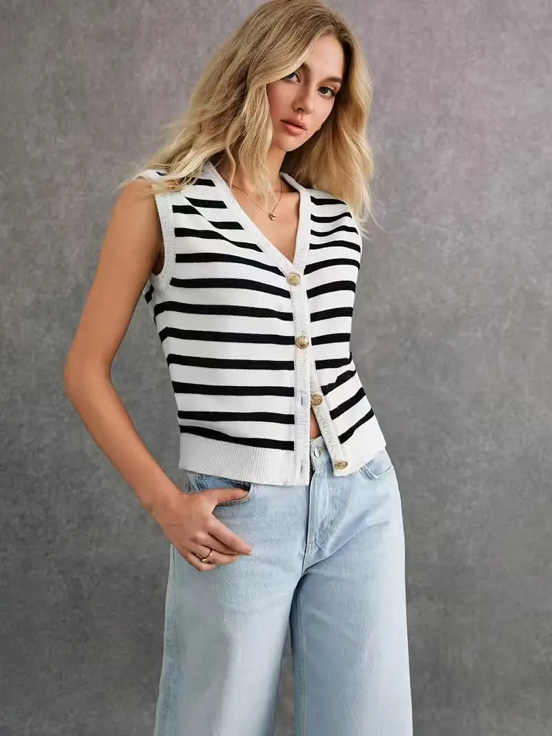Women'S Casual Striped Sleeveless Cardigan for Spring/Summer, a Stylish and Effortless Must-Have