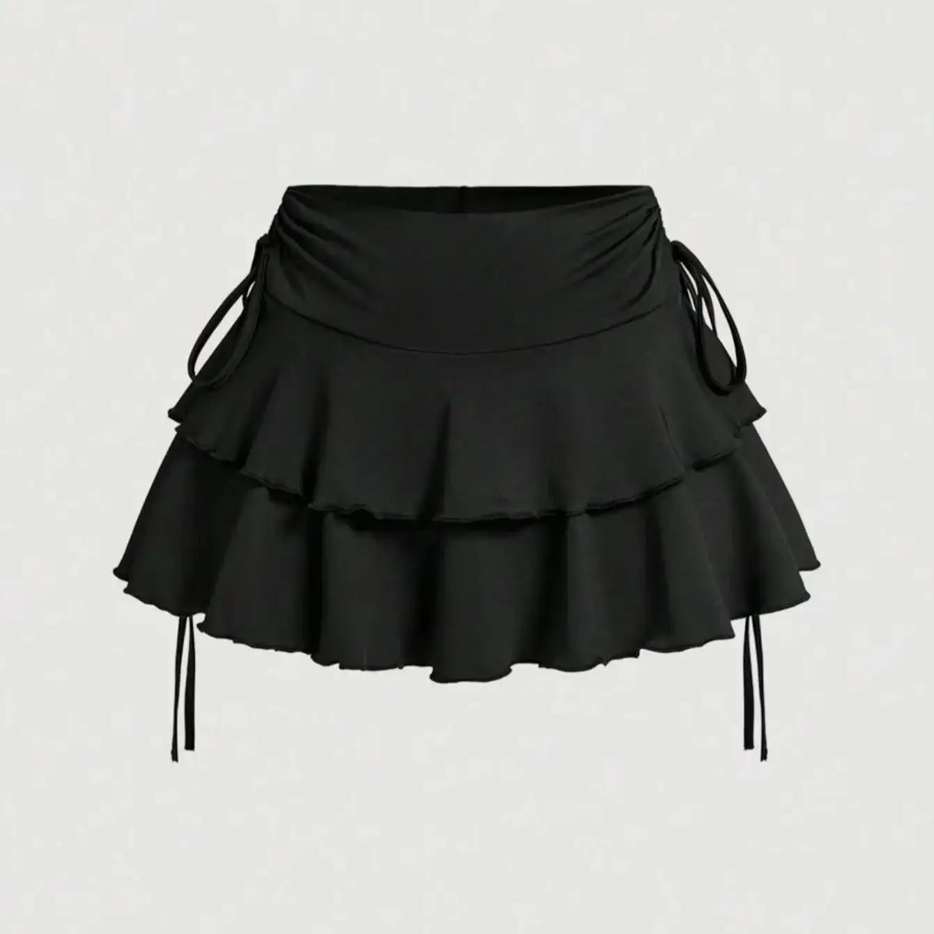 Drawstring and Fold Detail Solid Color Cake Skirt, Spring/Summer, Party Skirt, Beach Skirt, Summer Vacation Outfits