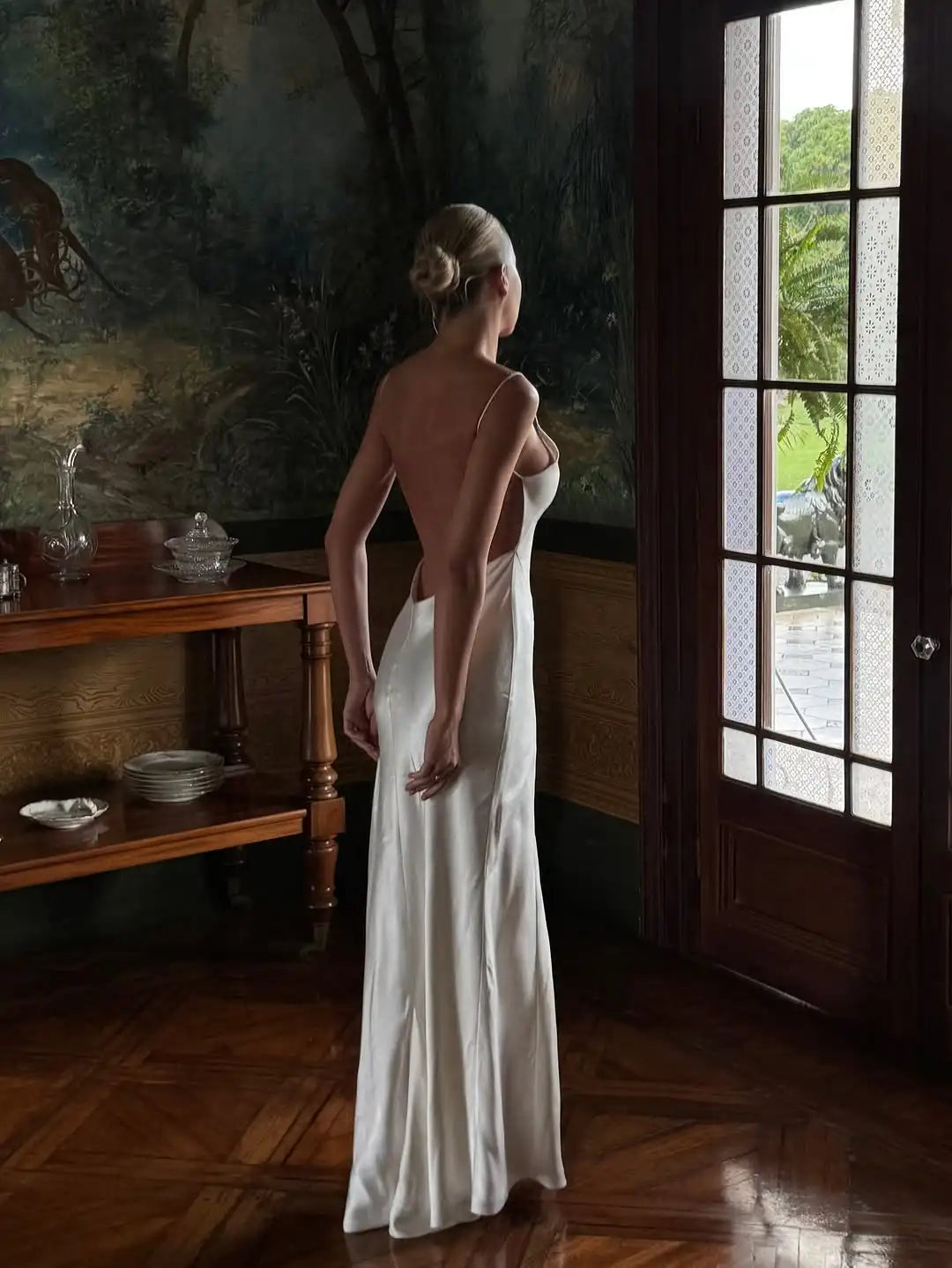 Solid Satin Backless Evening Party Sling Dress Women White V Neck Sleeveless Slit Strap Dresses 2026 Summer Lady Formal Robes