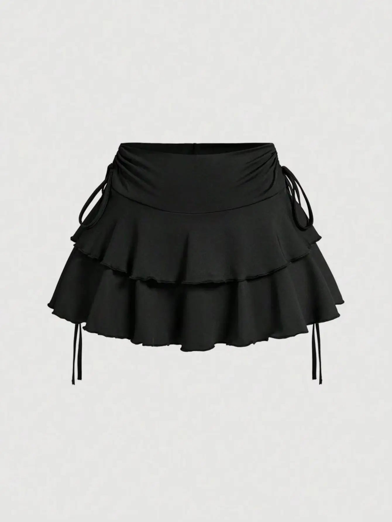 Drawstring and Fold Detail Solid Color Cake Skirt, Spring/Summer, Party Skirt, Beach Skirt, Summer Vacation Outfits